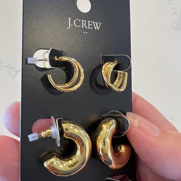 NWT J. Crew Gold-Plated Hoop Earrings - Set-of Three - Picture 8 of 10